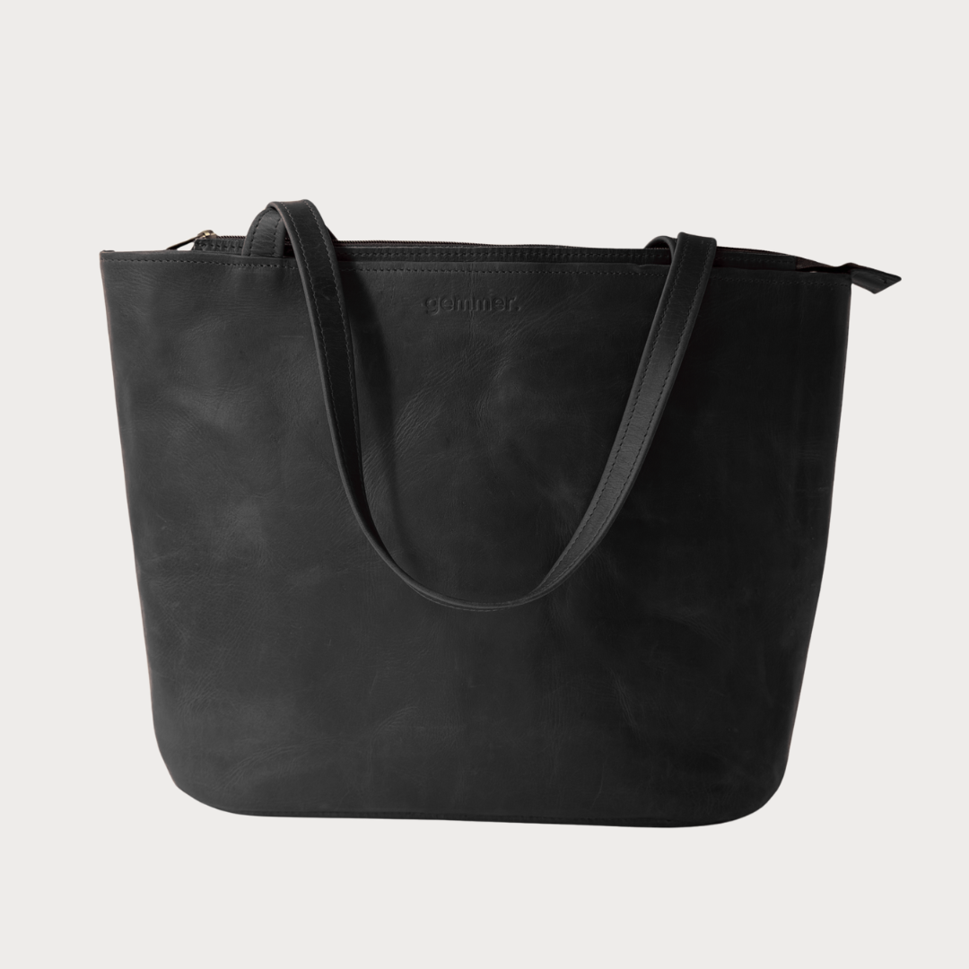 Fergie Tote Bag – Front View – Black Leather Bag