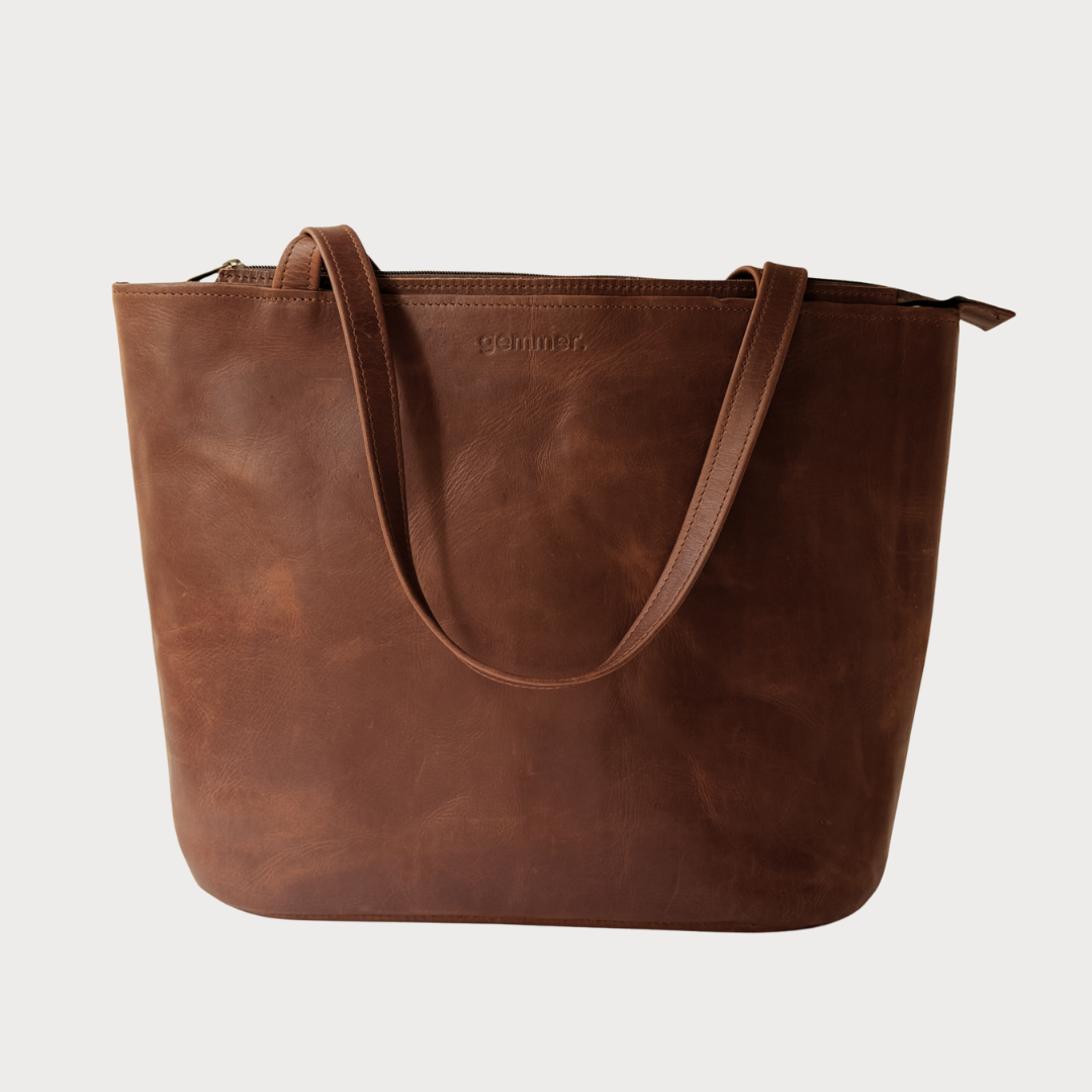 Fergie Tote Bag – Front View – Brown Leather Bag
