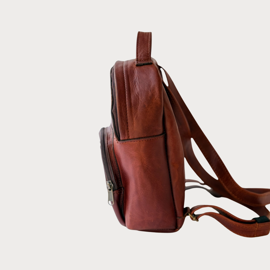Jane Backpack – Side View – Tobacco Leather Bag