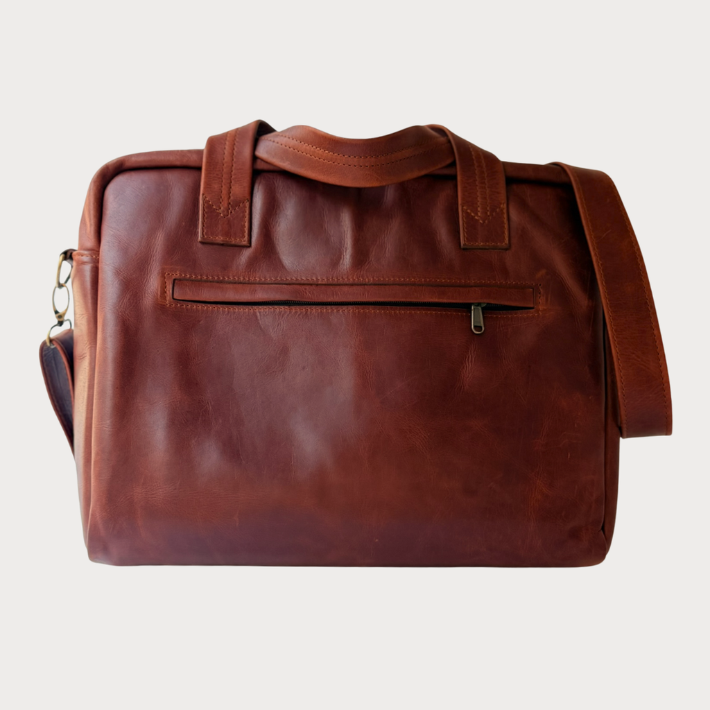 Ludwig Laptop Bag – Back View – Tobacco Leather Bag