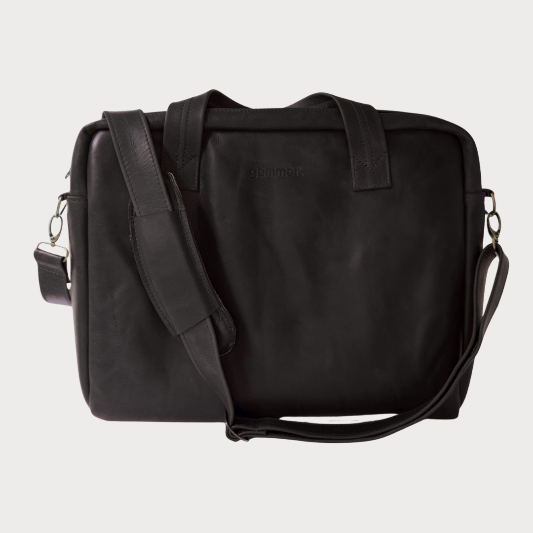 Ludwig Laptop Bag – Front View – Black Leather Bag