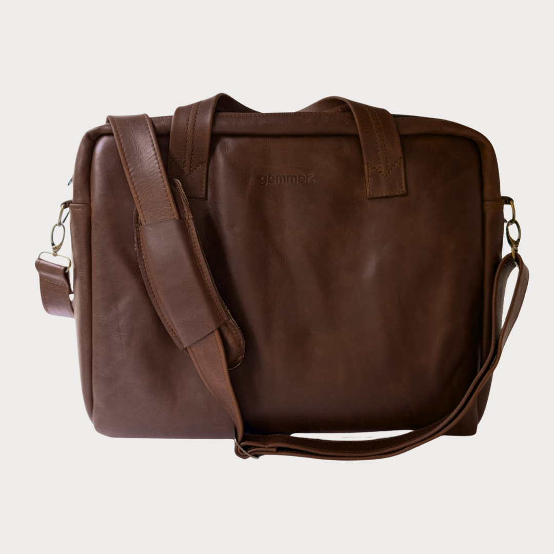 Ludwig Laptop Bag – Front View – Brown Leather Bag