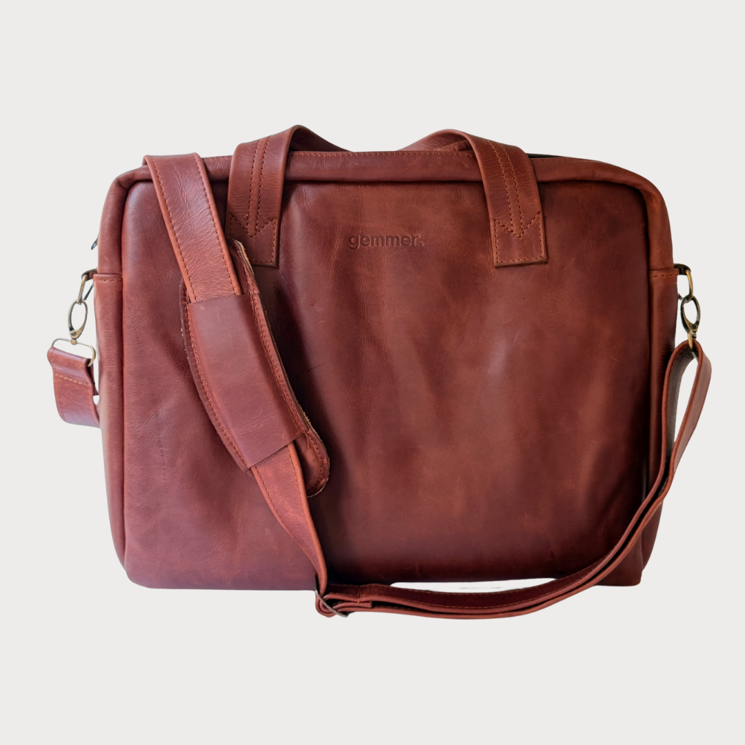 Ludwig Laptop Bag – Front View – Tobacco Leather Bag