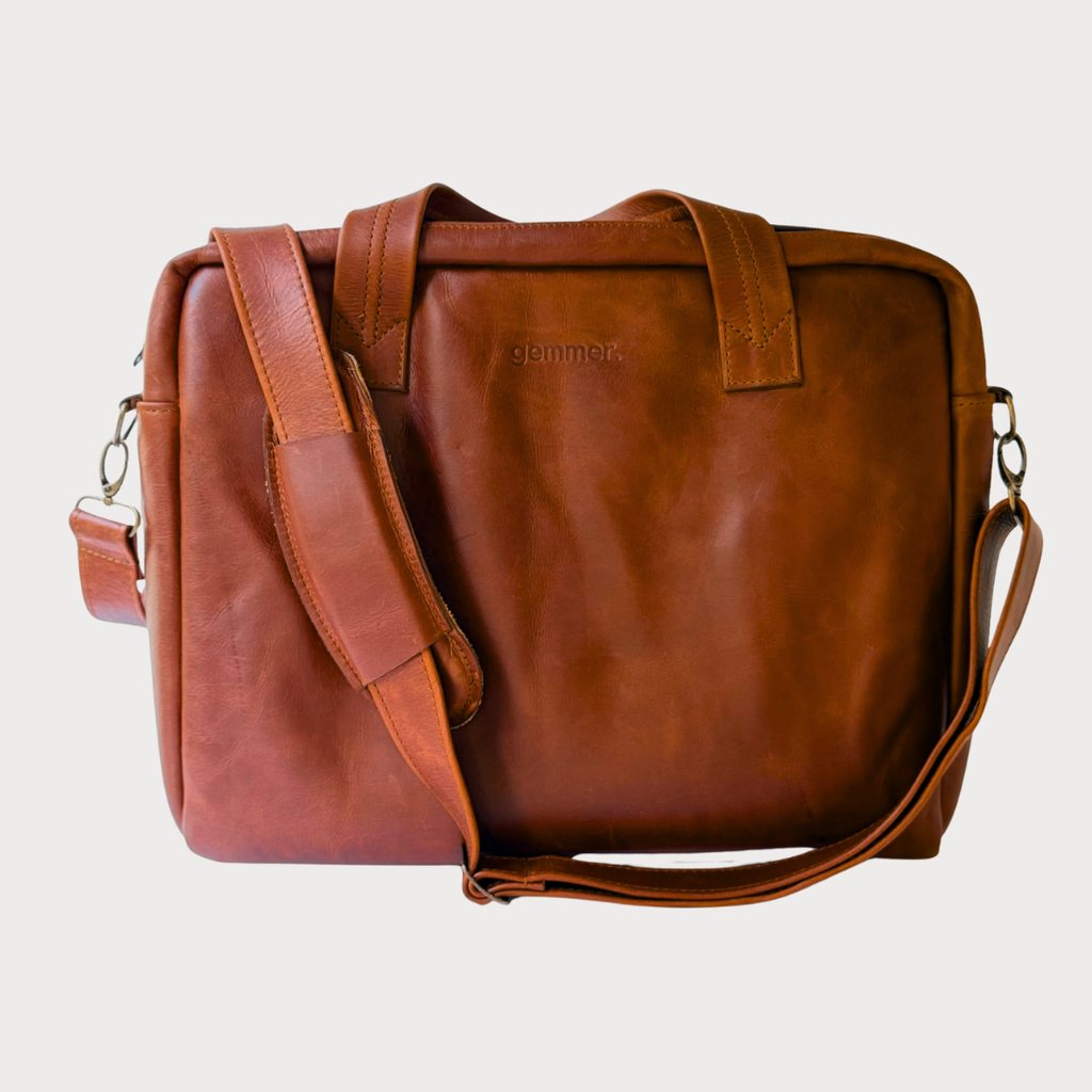 Ludwig Laptop Bag – Front View – Toffee Leather Bag