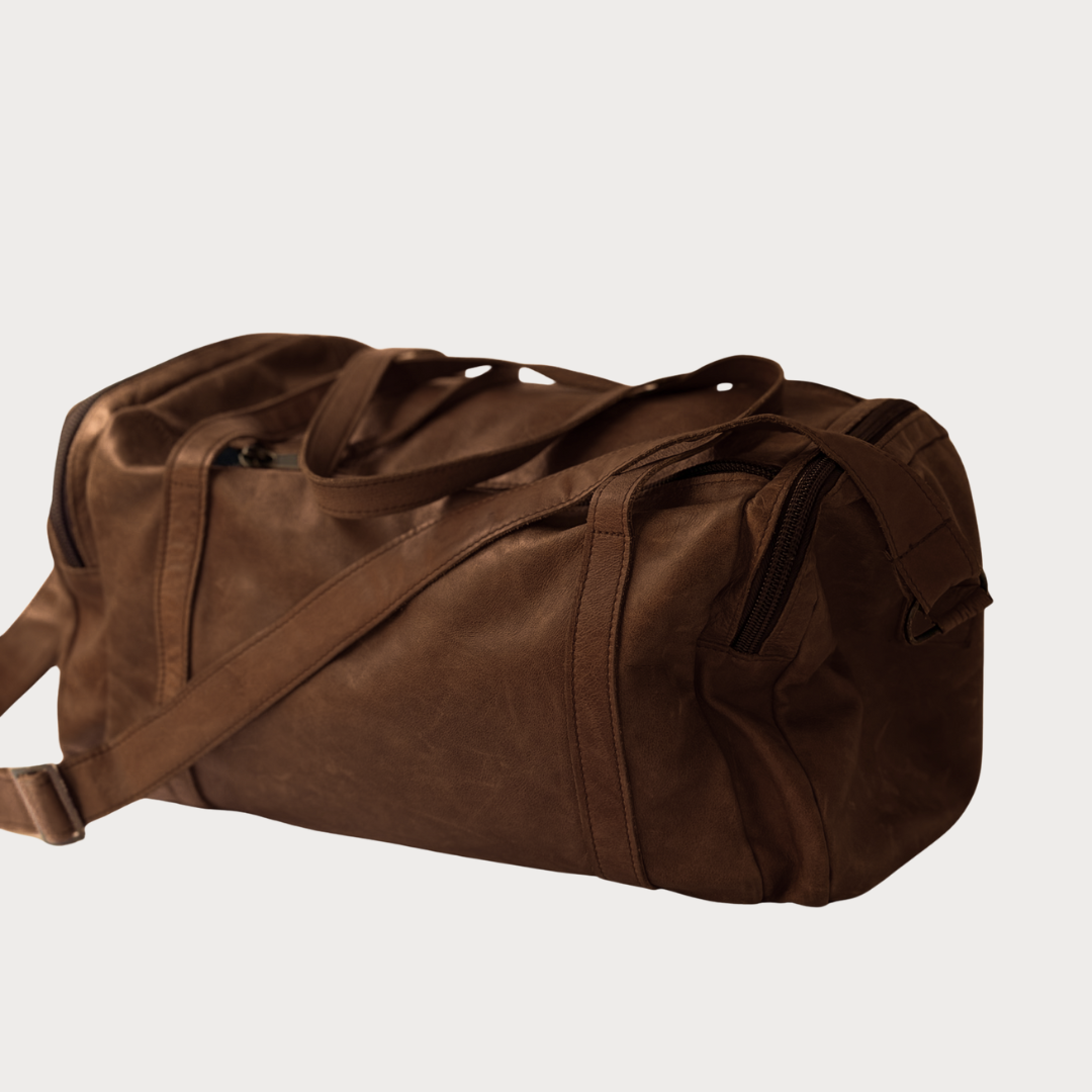 Luke Bag – Front View – Brown Leather Duffel Bag