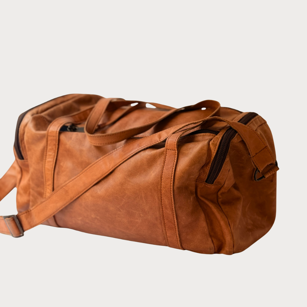 Luke Bag – Front View – Toffee Leather Duffel Bag