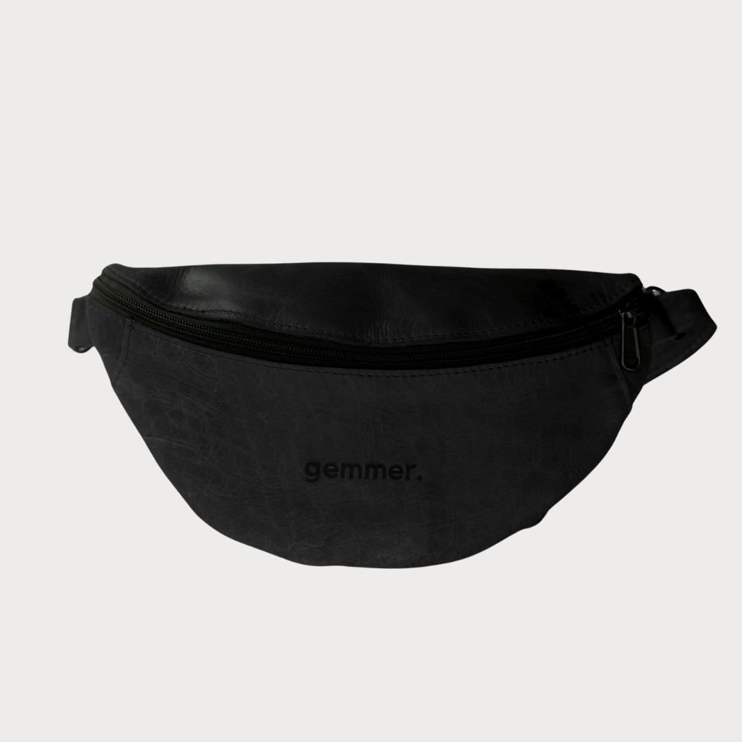 Moon Bag - Front View - Black Leather Bag