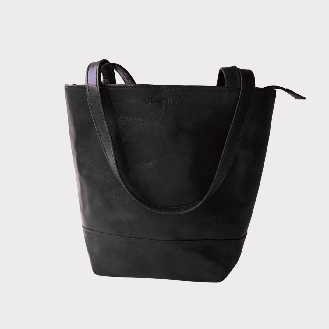Small Tote Bag – Front View – Black Leather Bag