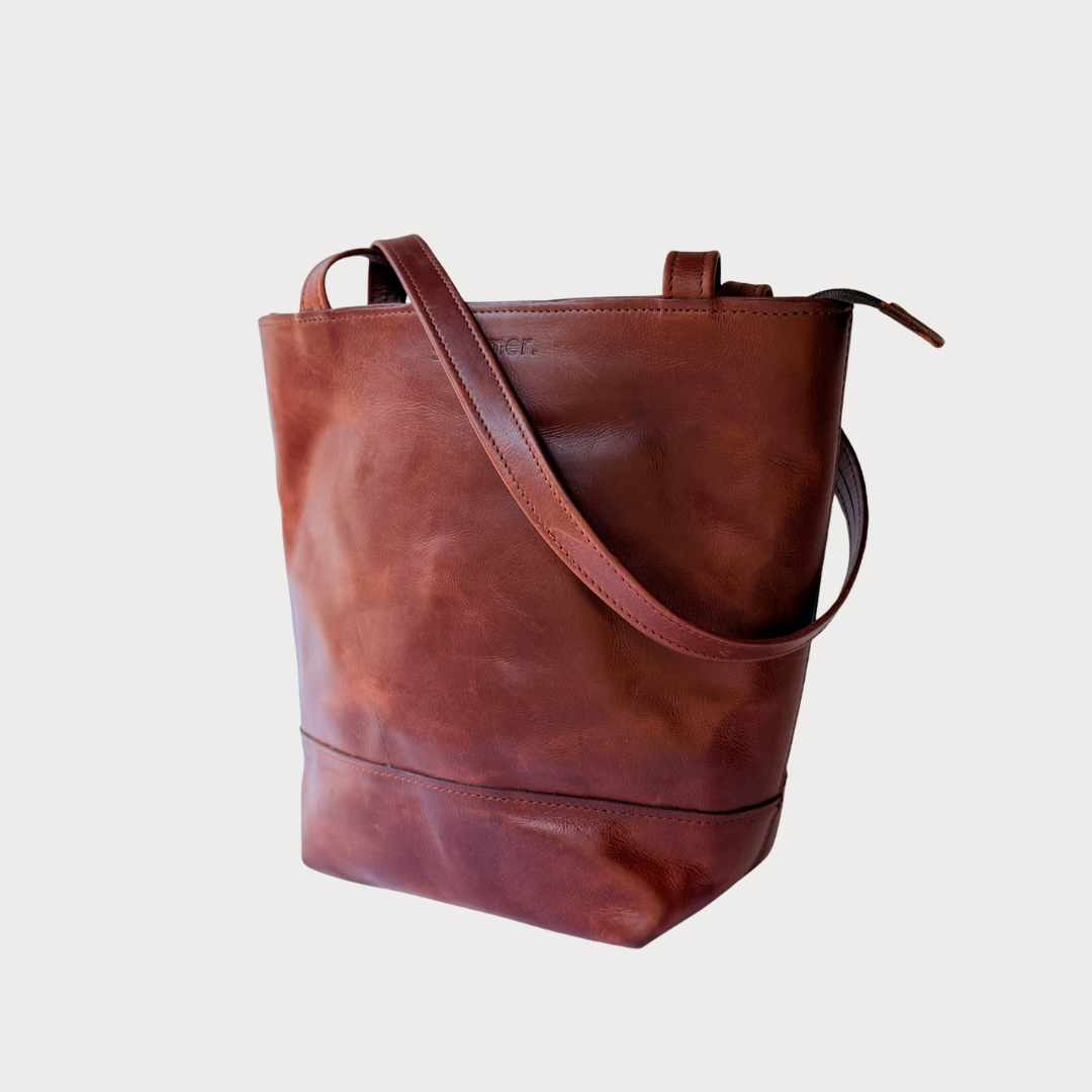 Small Tote Bag – Front Strap View – Tobacco Leather Bag