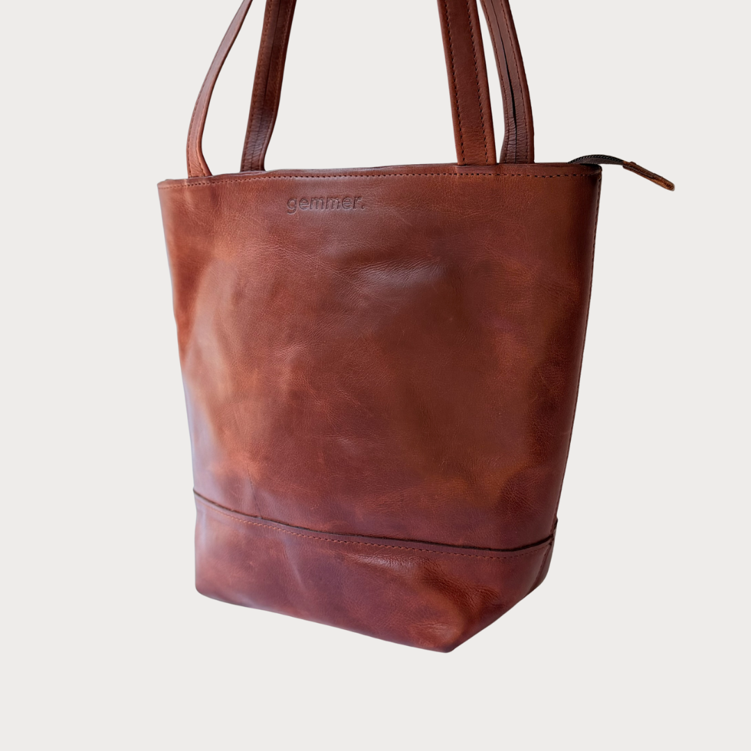 Small Tote Bag – Side View – Tobacco Leather Bag