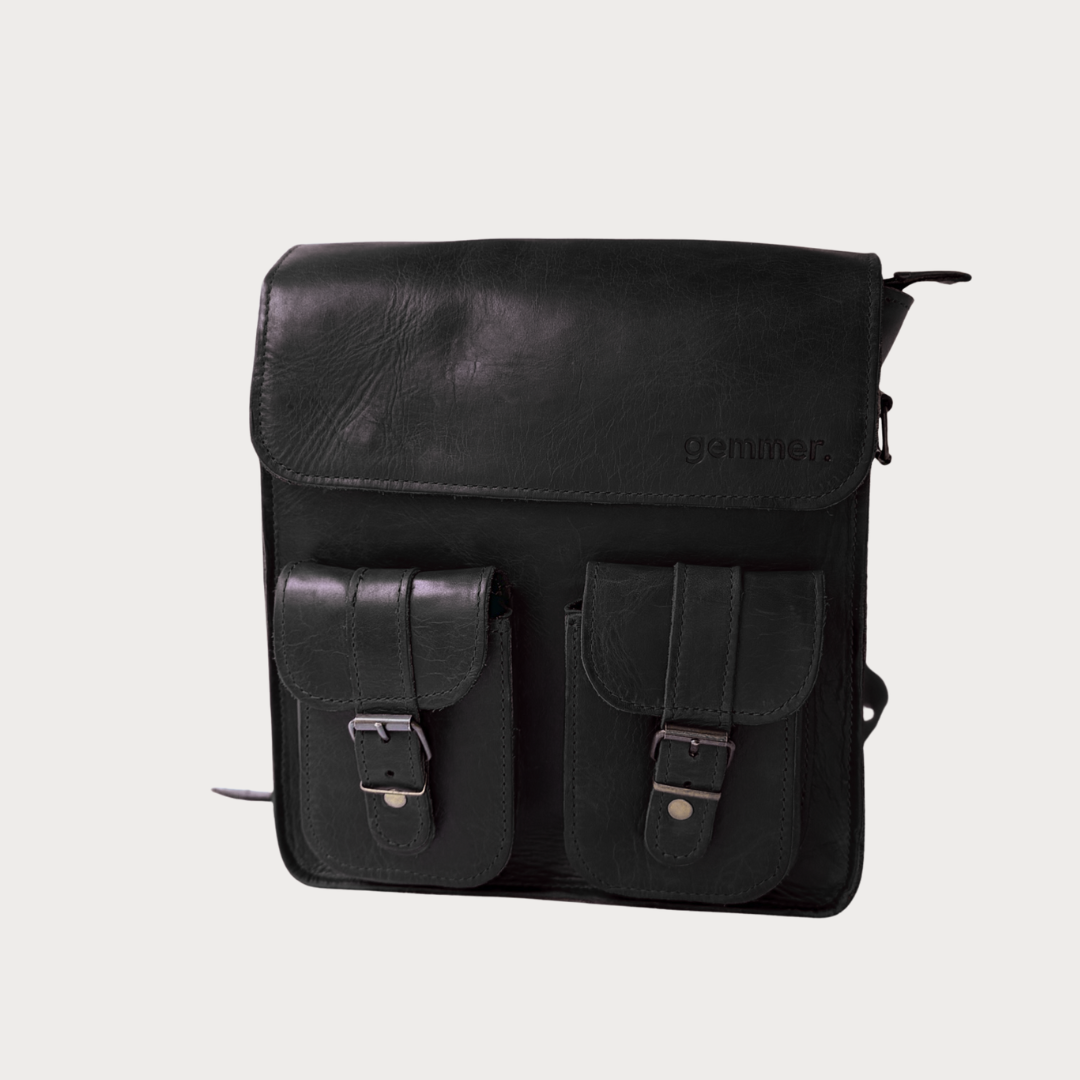 TRVL Backpack – Front View – Black Leather Bag