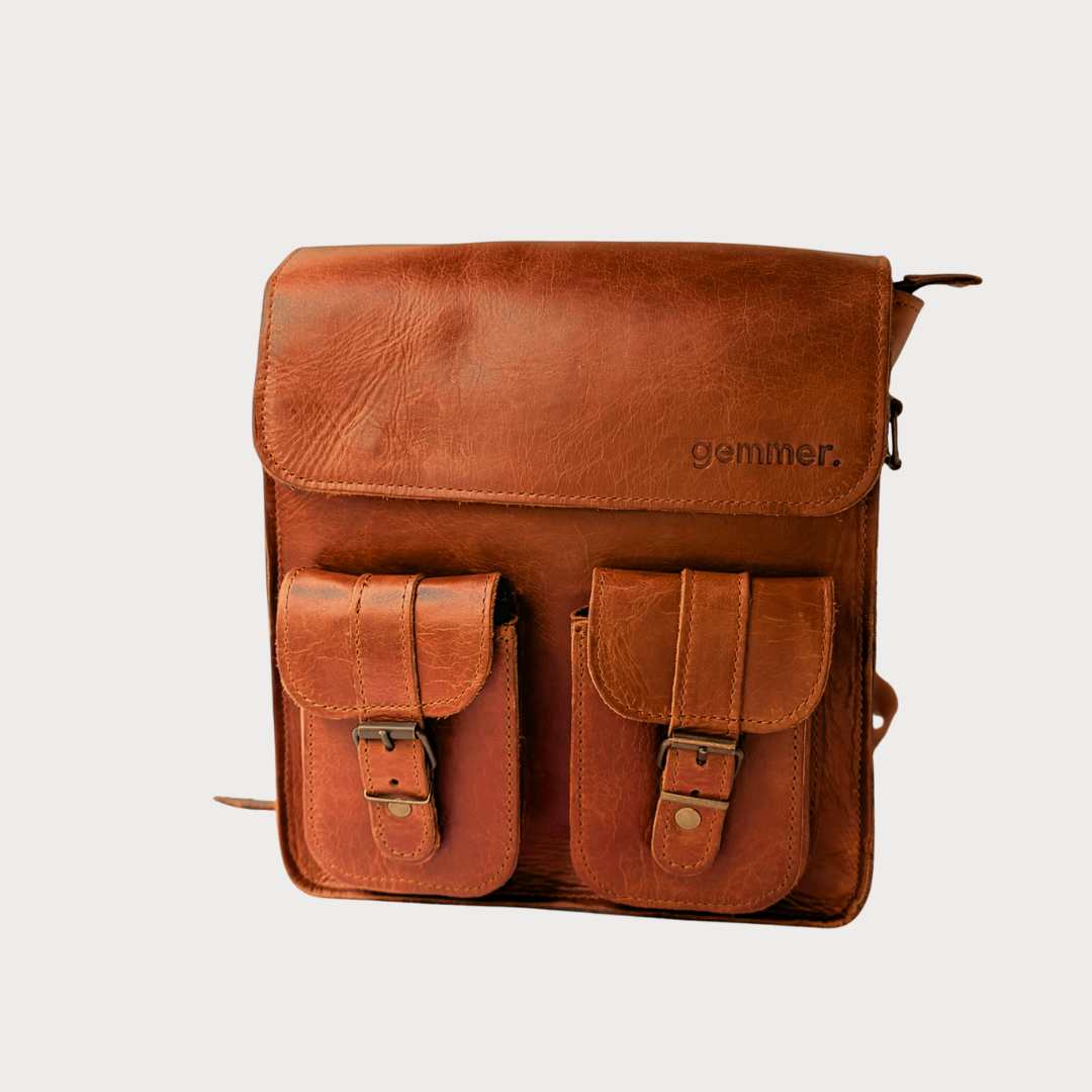 TRVL Backpack – Front View – Toffee Leather Bag
