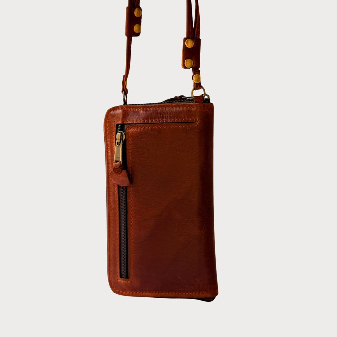 TRVL Crossbody Bag – Back View – Tobacco Leather Crossbody Bag
