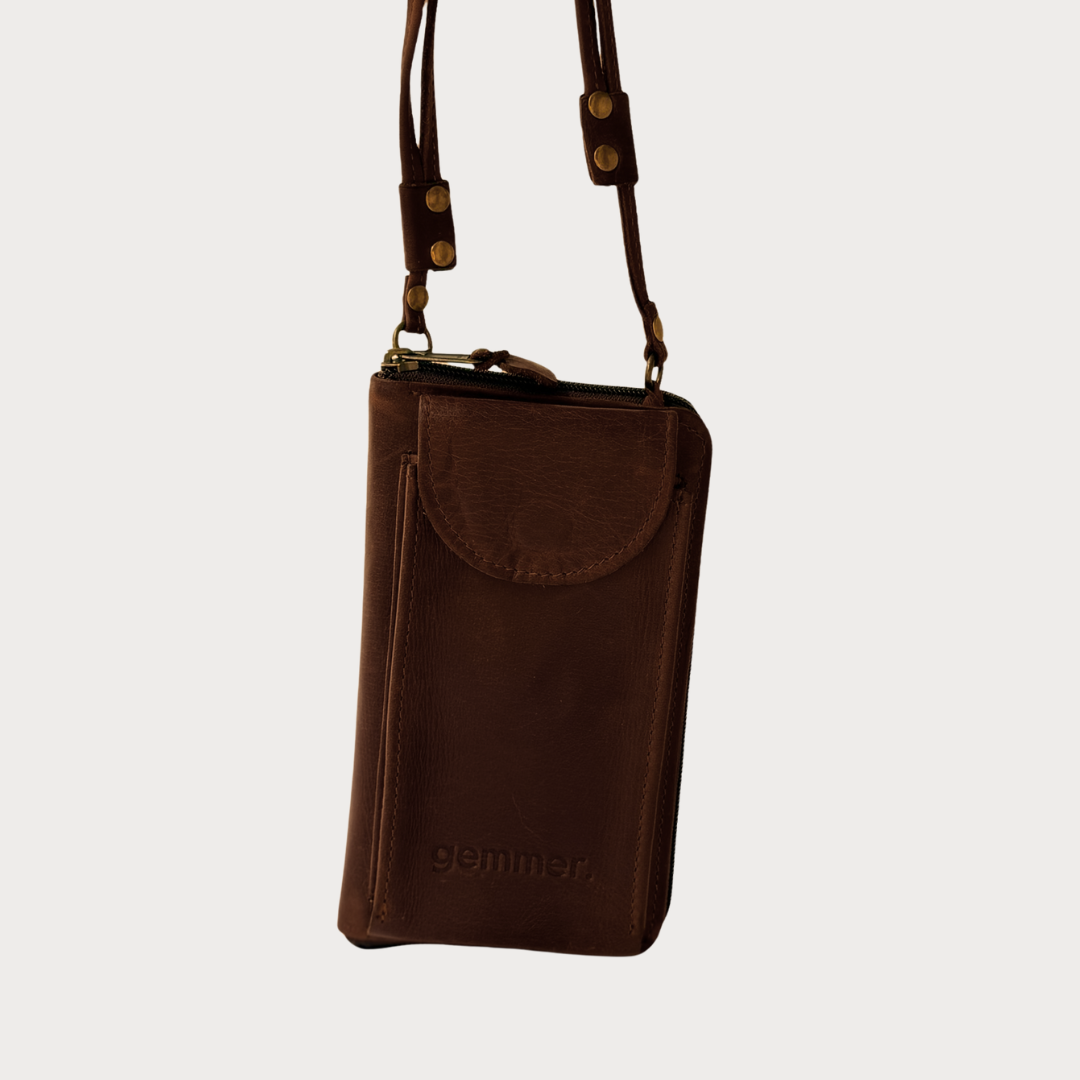 TRVL Crossbody Bag – Front View – Brown Leather Crossbody Bag