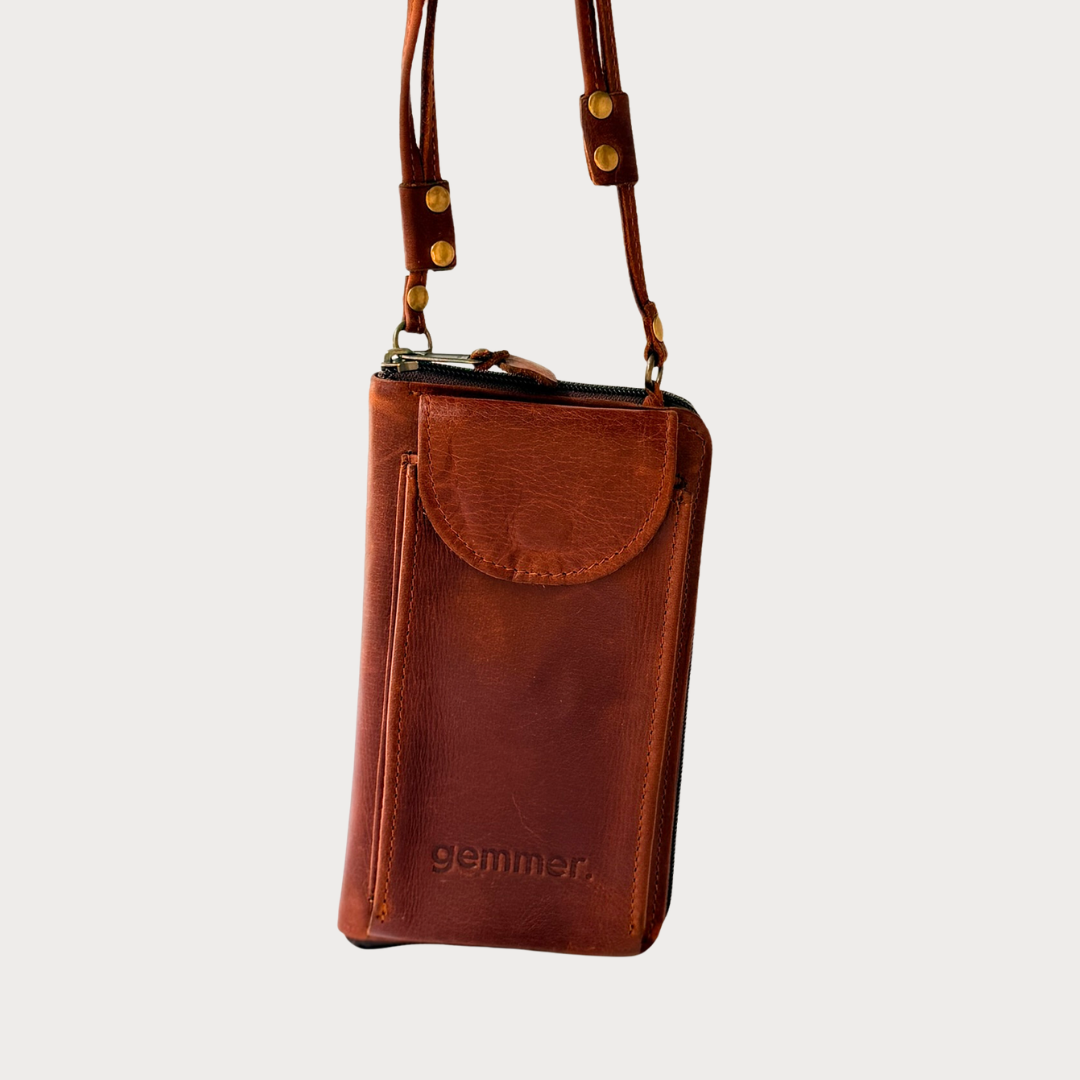 TRVL Crossbody Bag – Front View – Toffee Leather Crossbody Bag
