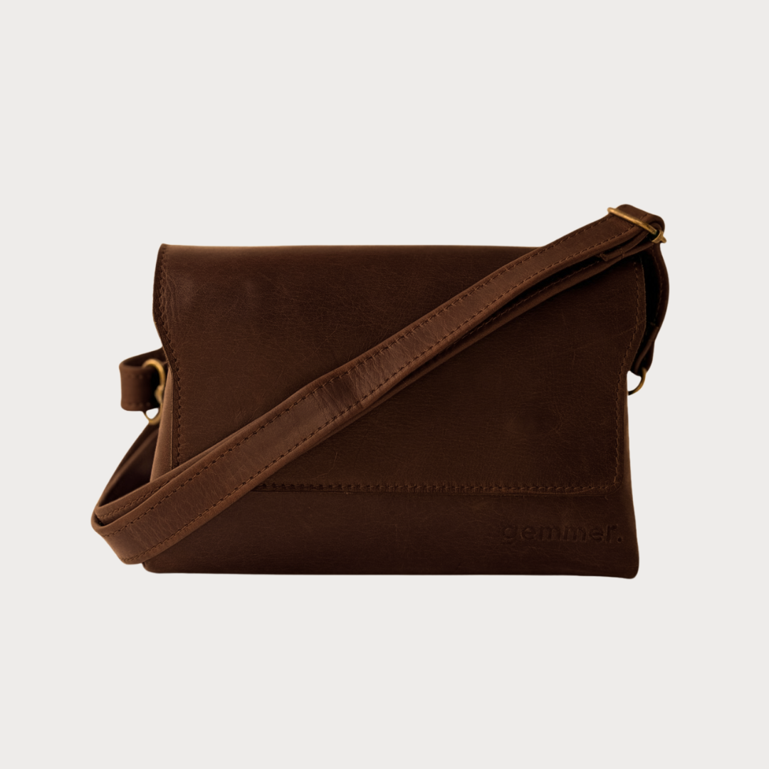 TRVL Sling Bag – Front View – Brown Leather Bag