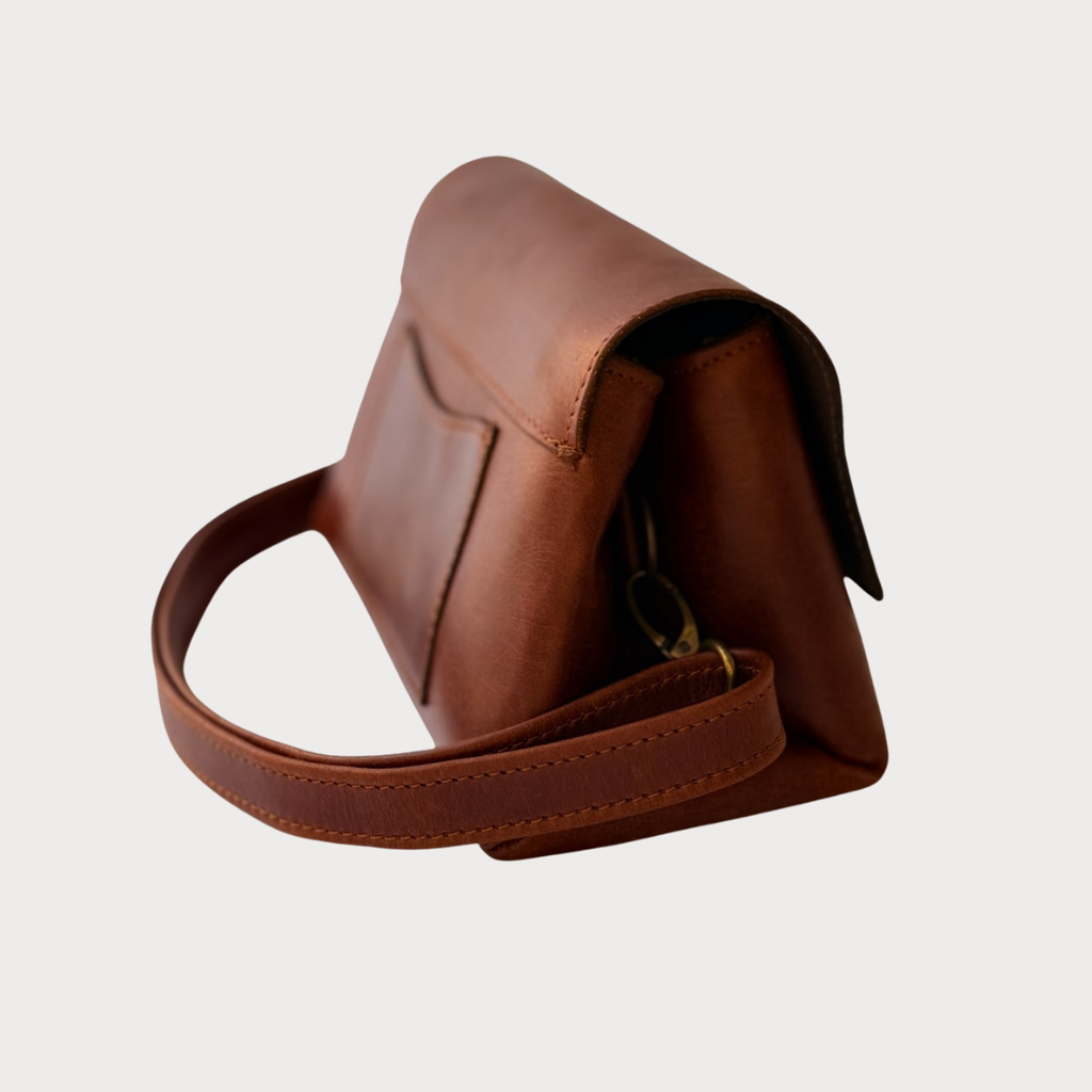 TRVL Sling Bag – Side View – Tobacco Leather Bag